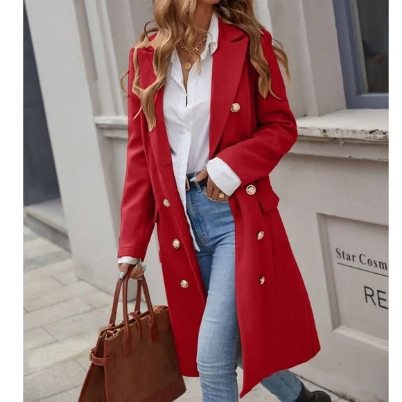 Classic Button up Long Jacket Coat - Picture 5 of 6